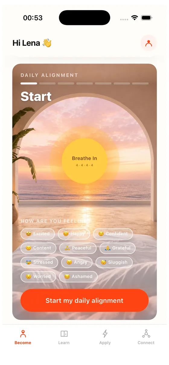 Breathe & Check In app screen